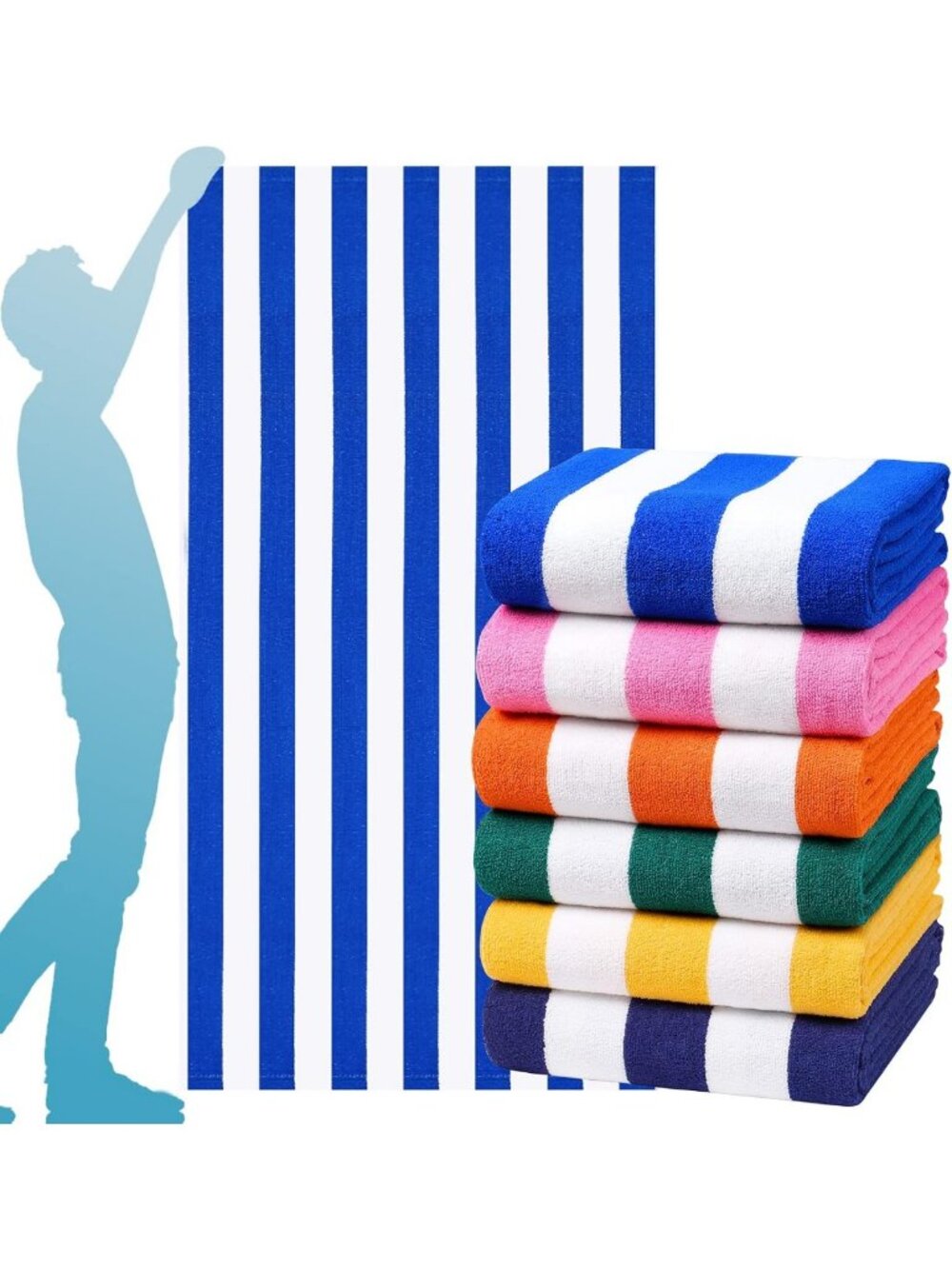 Oversized 72x40 Inch Stripe Beach Towels - Soft XL Thin Terry Set for Pool